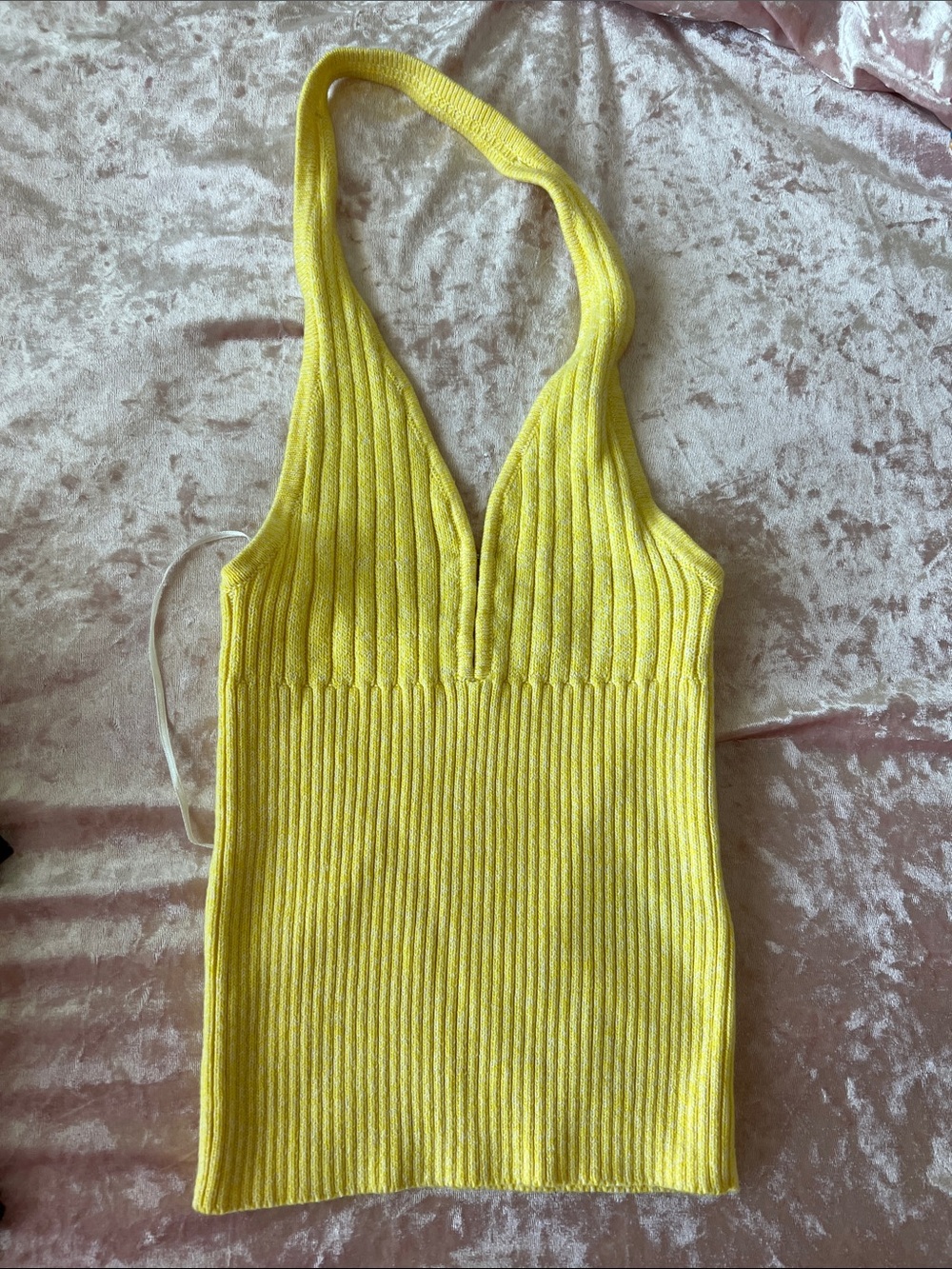 Guess Yellow Ribbed Halter Knit Crop Top